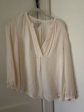Joie Cream V-Neck Pleated Sheer Blouse
